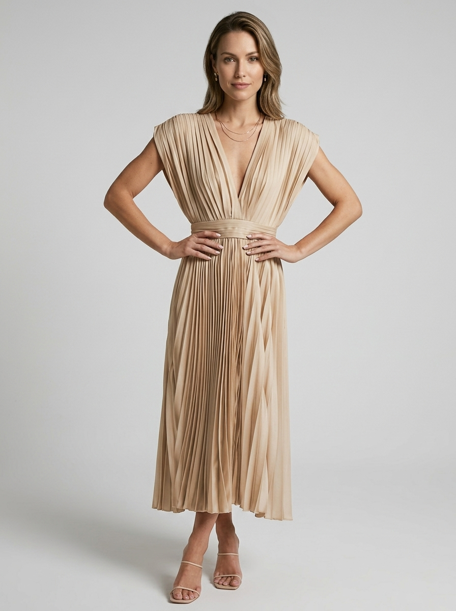 Elira | Abito midi plissettato con scollo a V elegante
