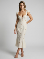 Isabella | Broderet Midi Kjole Med Cut-Out Til Dame