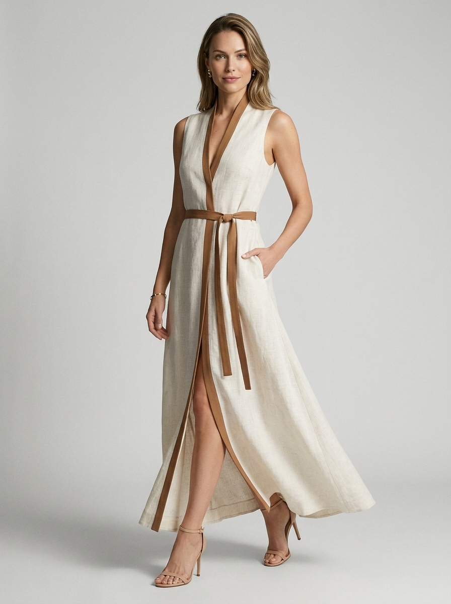 Amélie | Elegant Maxi Dress with Tie Belt