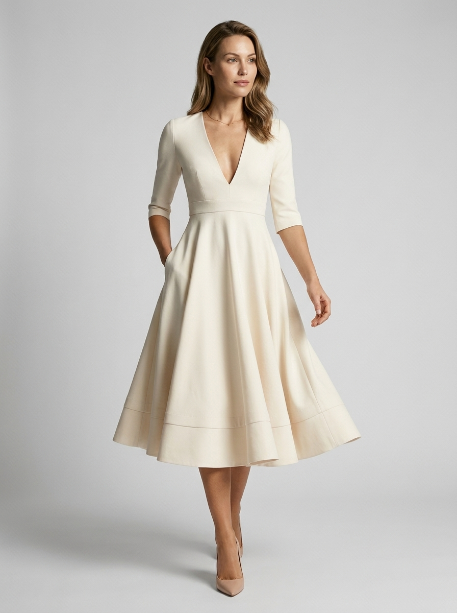 Celestine | Robe Midi Élégante À Col V