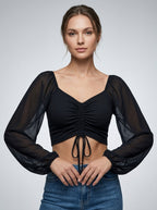 Sorella | Rynket Crop Top Med Snøre Og Transparente Ærmer