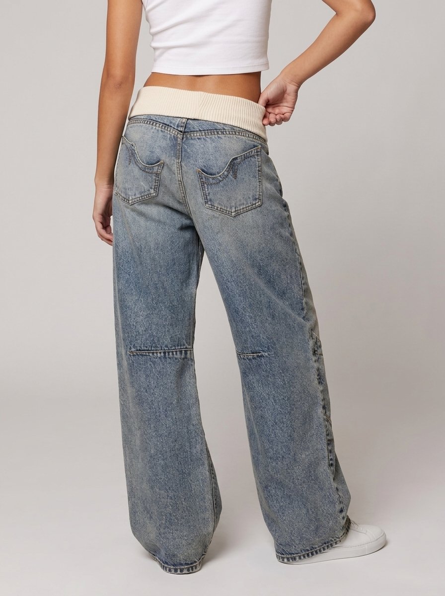 Seyra | Women's Baggy Jeans with Ribbed Waistband