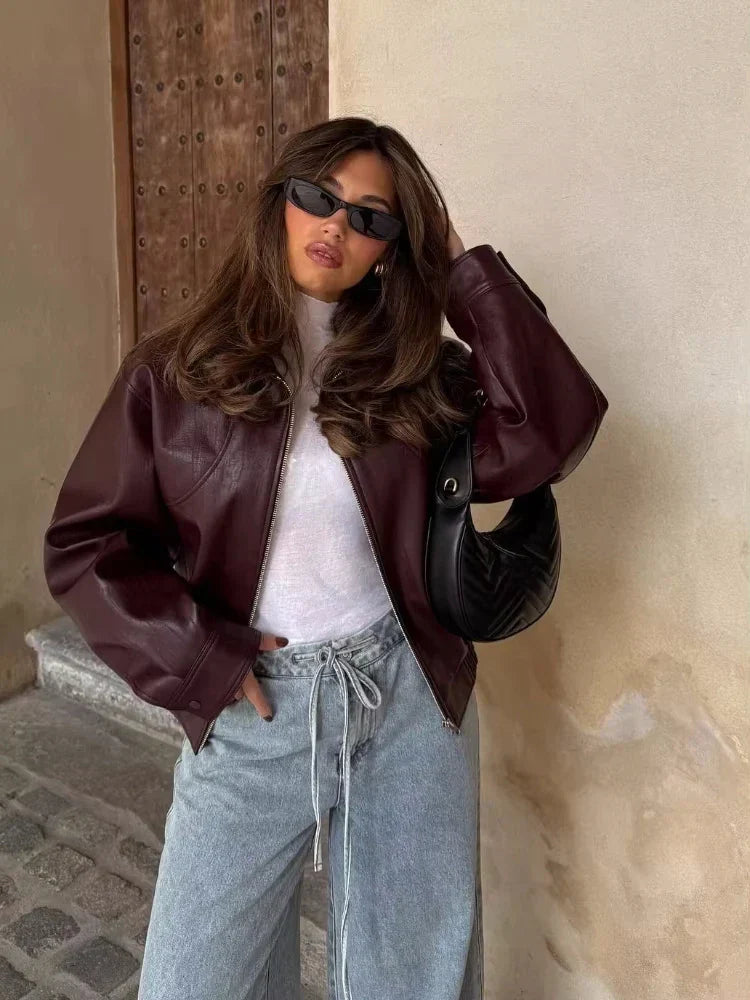 Elvina | Dame Oversized Læderjakke