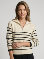 Isabelle™ | Pull vintage chic à demi-fermeture éclair pour femme avec rayures classiques
