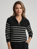 Isabelle™ | Pull vintage chic à demi-fermeture éclair pour femme avec rayures classiques
