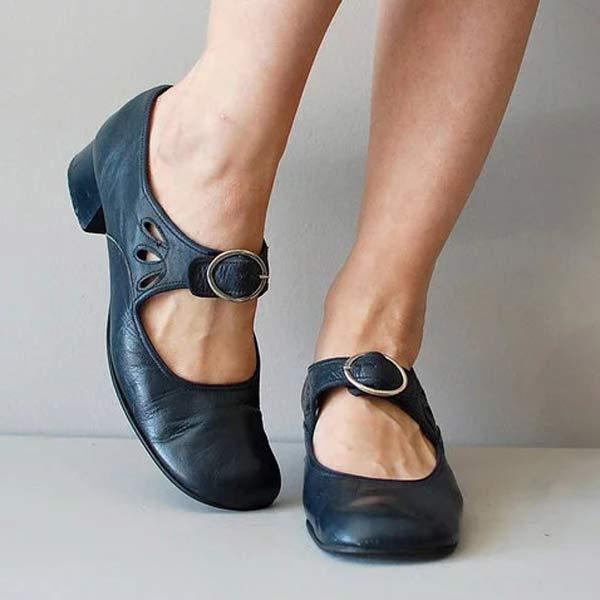 Viretta | Læder Heels Med Rem Og Rund Tå