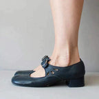 Viretta | Læder Heels Med Rem Og Rund Tå