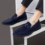 Antonio | Mocasines Hechos a Mano en Ante para Hombre con Hebillas de Metal Gunmetal