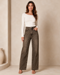 Brune damejeans med høj talje og brede ben