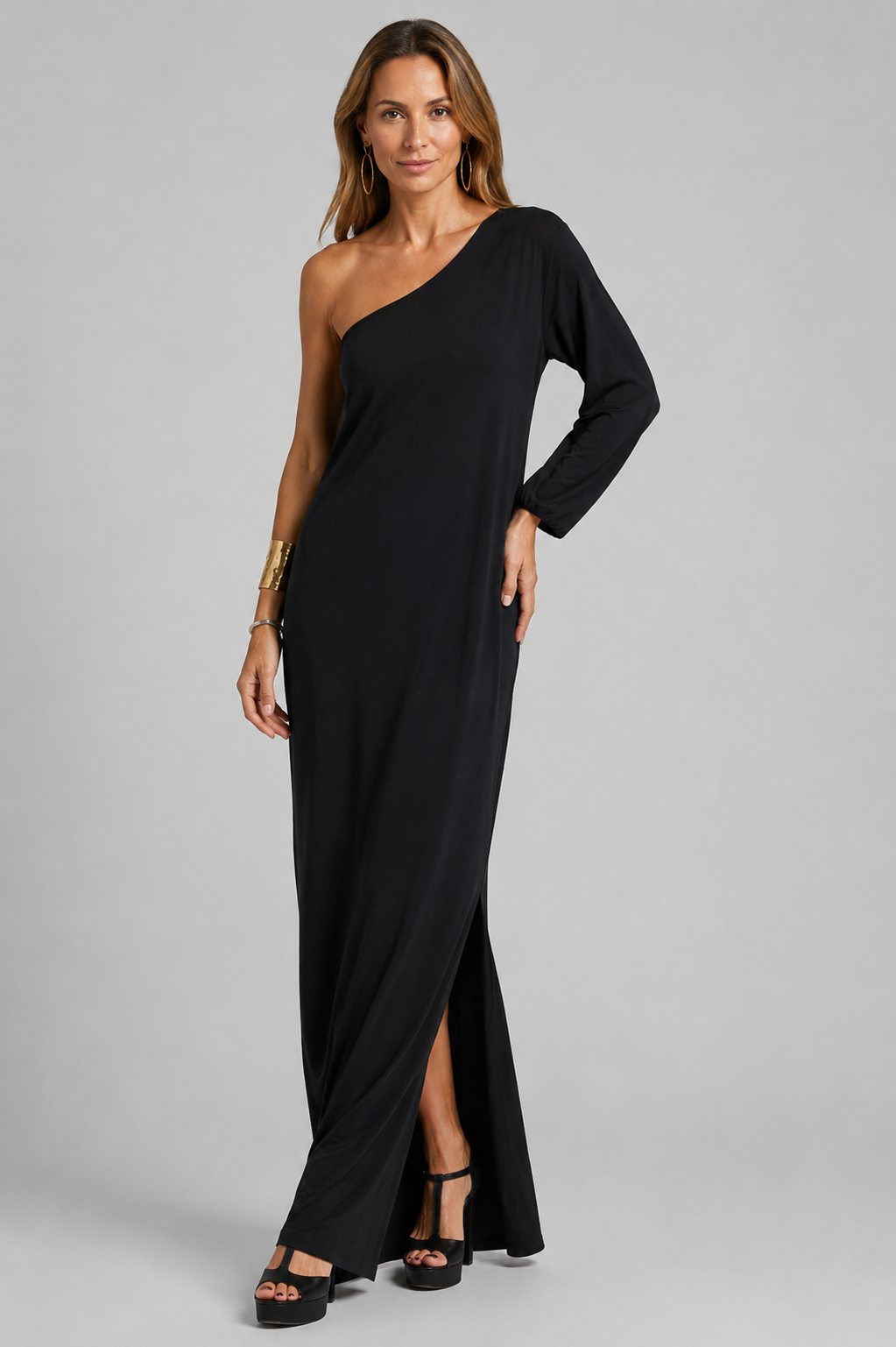 Nala™ | Elegant One-Shoulder Maxi Kjole med Flydende Linjer