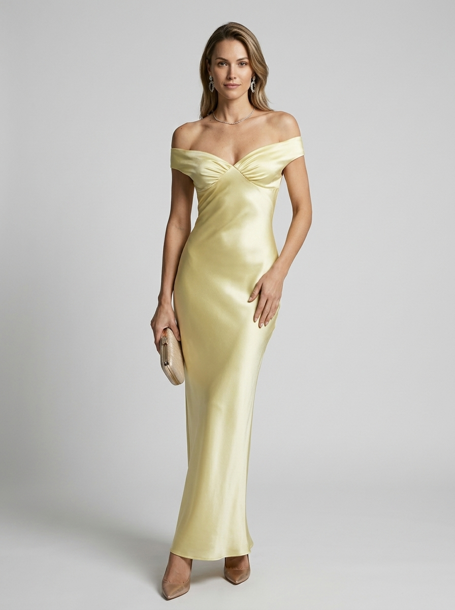Lunette | Satin Off-Shoulder Maxikjole til Elegante Aftener