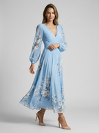 Isabella | Elegant Blomstret Maxi Kjole Med Plisseret Nederdel