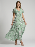 Celeste | Abito lungo floreale con leggero effetto chiffon