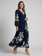 Isabella | Elegant Blomstret Maxi Kjole Med Plisseret Nederdel