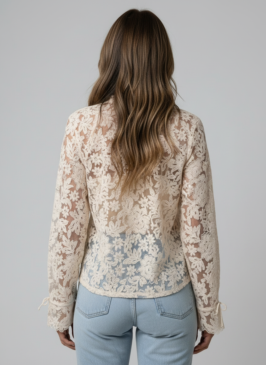 Elodie | Blondebluse med Transparent Design og Flare Ærmer