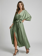 Celestia | Vestido maxi elegante con abertura y cinturón