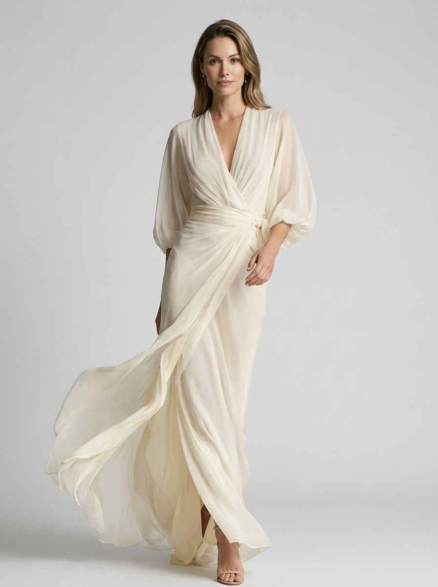 Vanessa | Elegant Chiffon Maxi Kjole Med V-Hals
