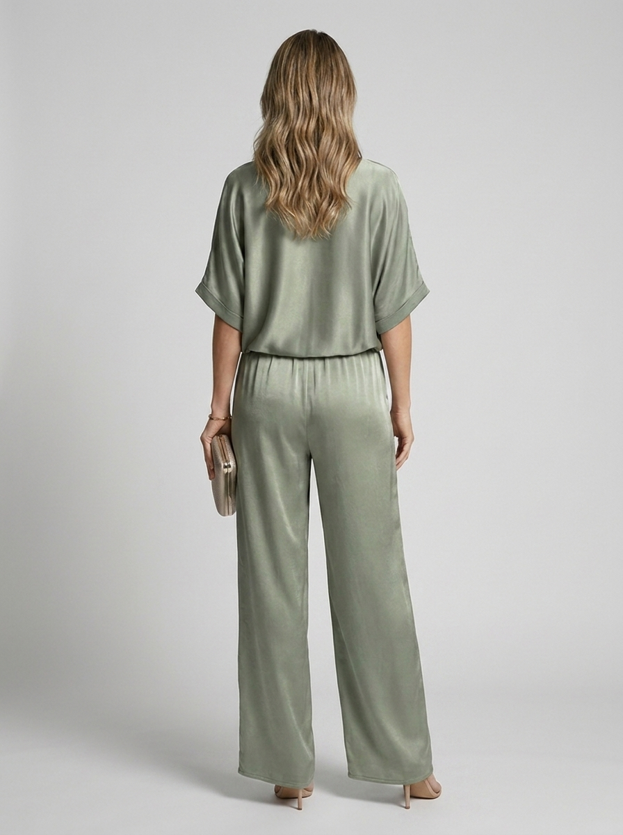Selene | Satin Lounge Sæt med Wide-Leg Bukser