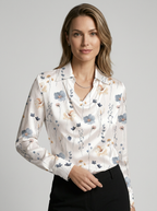 Seraphine | Satin Bluse med Vandfaldshals og Lange Ærmer