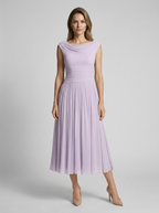 Aurélie | Elegant Midi Kjole Med Draperet Halsudskæring