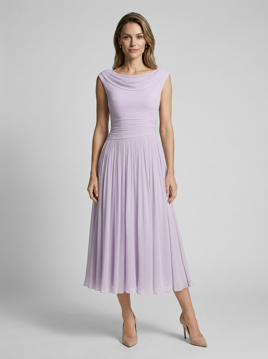 Aurélie | Elegant Midi Kjole Med Draperet Halsudskæring