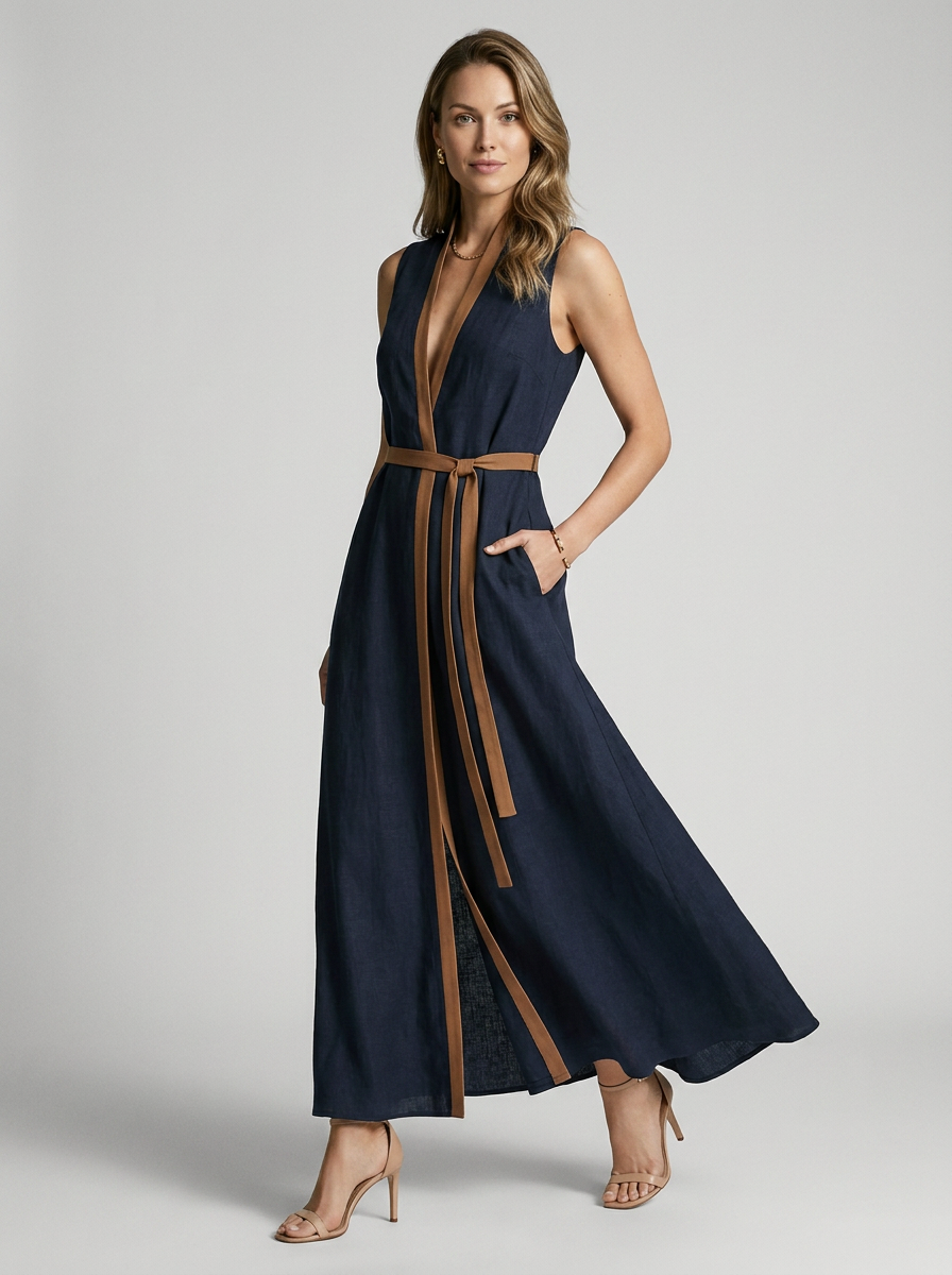 Amélie | Elegant Maxi Dress with Tie Belt