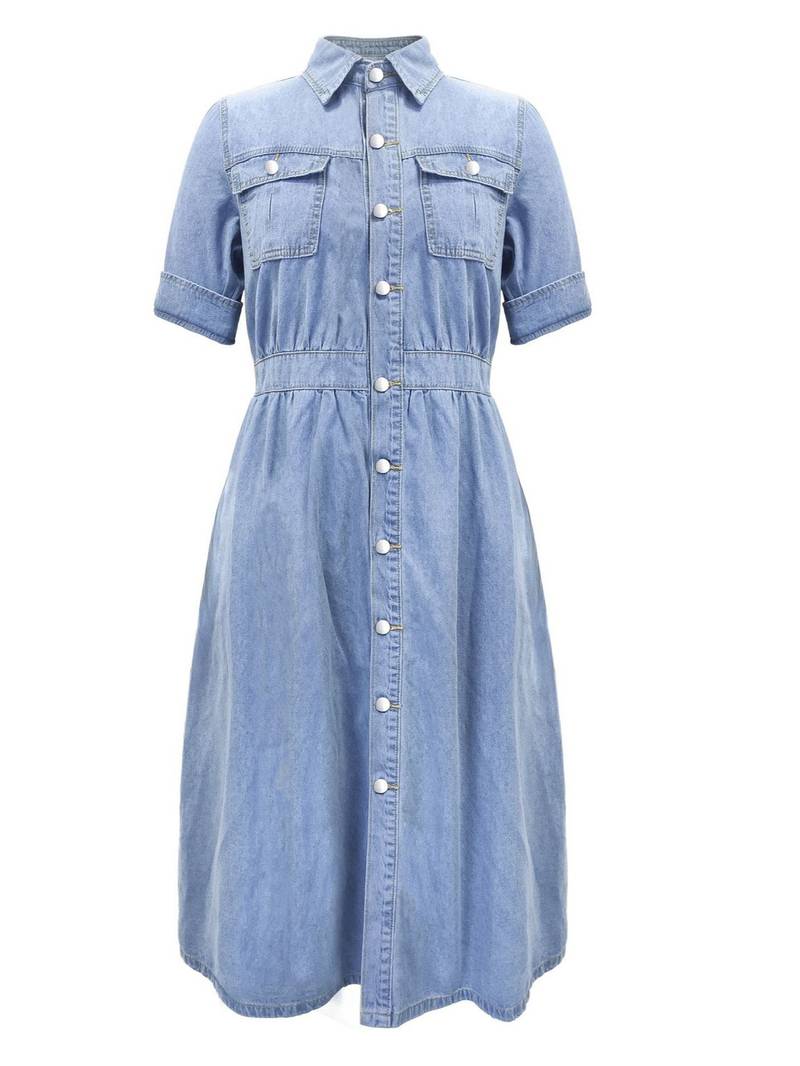 Lunara | Abito denim a linea A con chiusura a bottoni
