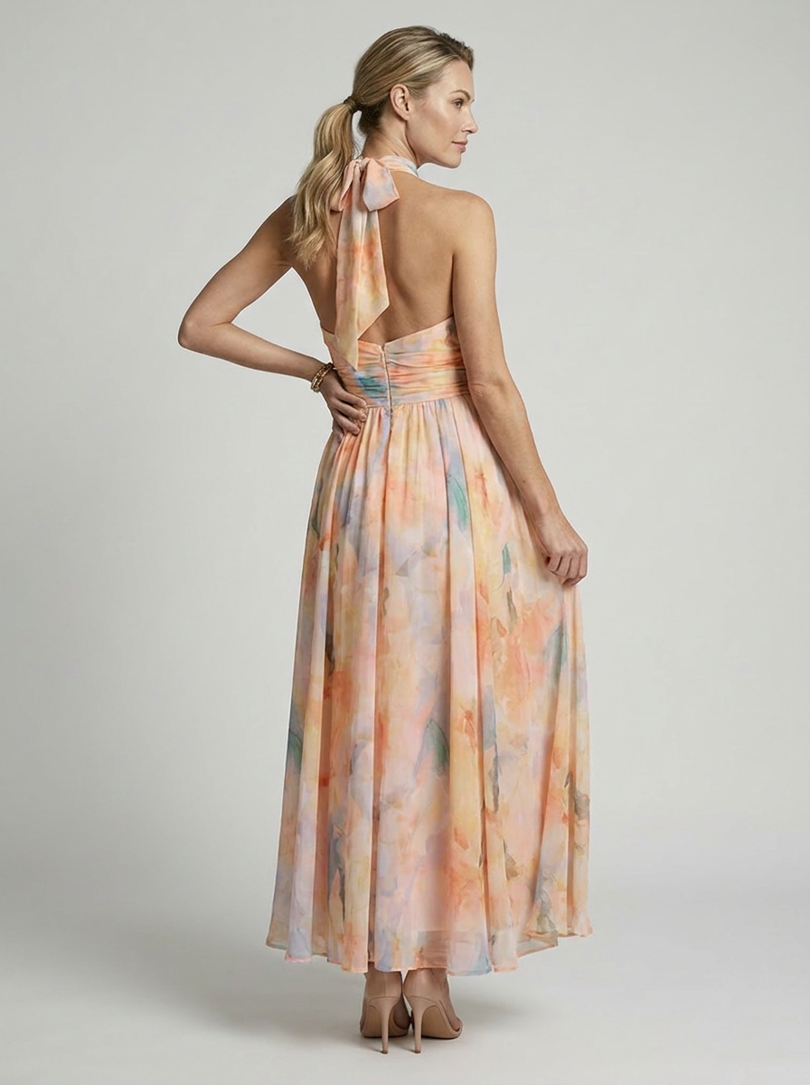 Elise | Halterneck Midikjole Med Blomstret Print