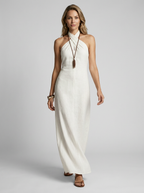 Helena | Elegant Halterneck Maxi Kjole Med Boheme Look