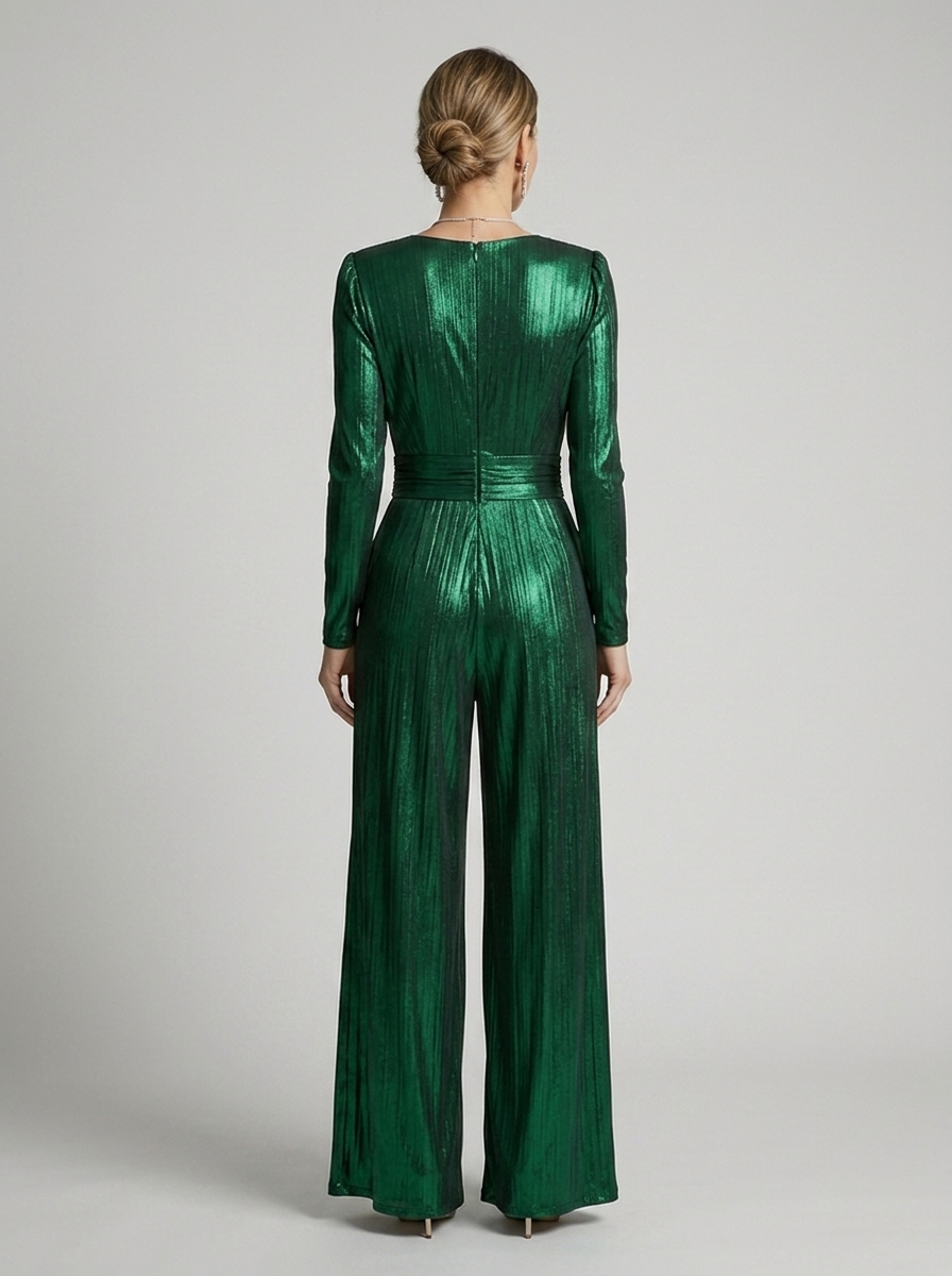 Selene | Glitrende Jumpsuit med V-Hals og Vide Ben