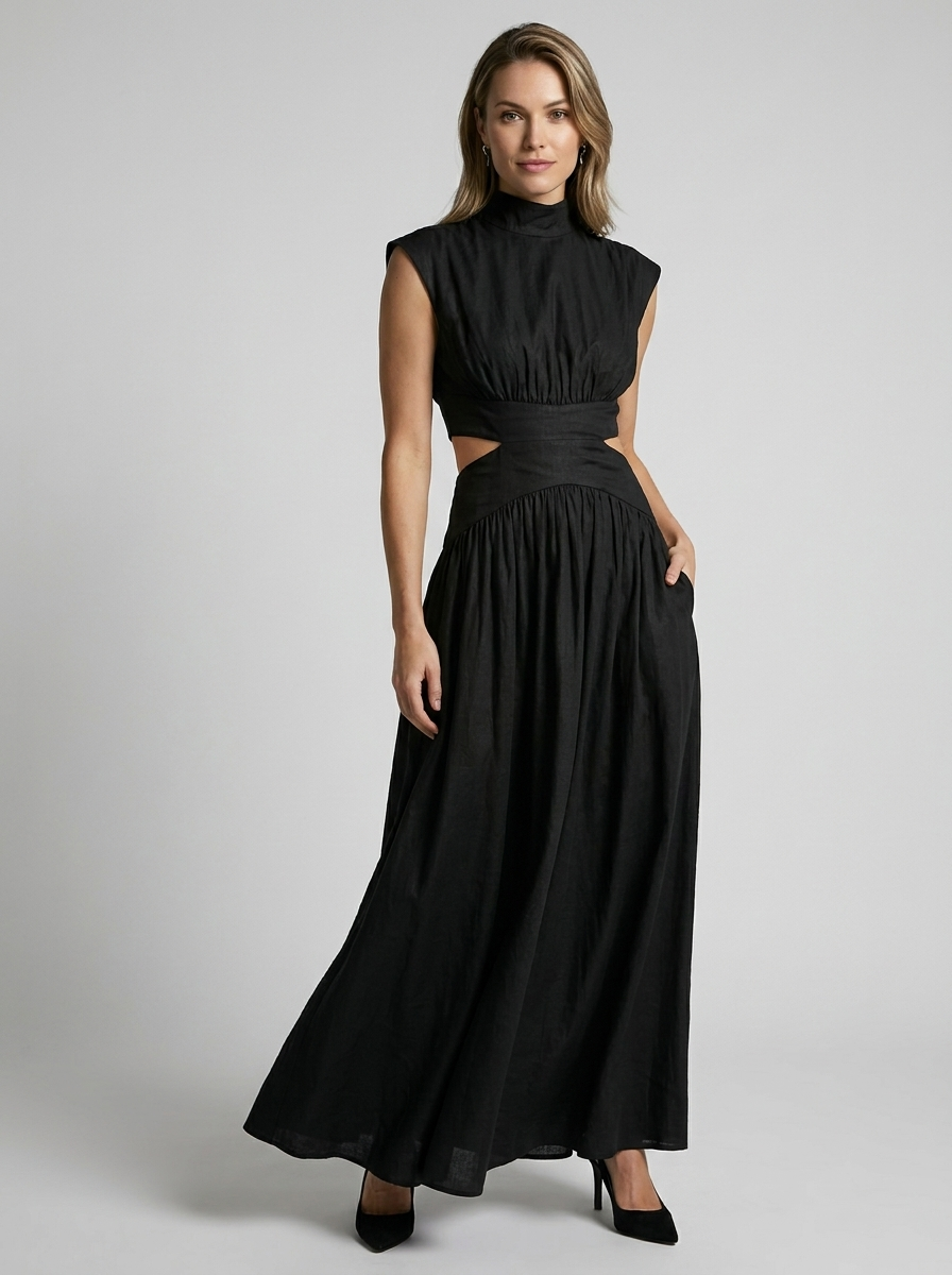 Celestia | Elegant Maxi Kjole med Mock Neck og Cut-Out