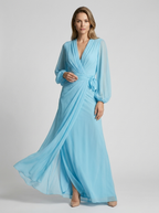 Vanessa | Elegant Chiffon Maxi Kjole Med V-Hals