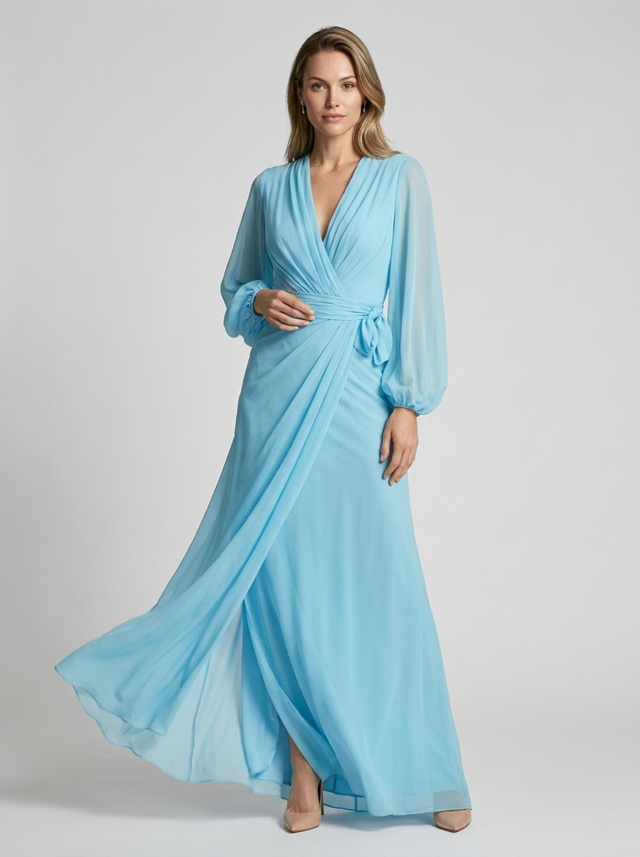 Vanessa | Elegant Chiffon Maxi Kjole Med V-Hals