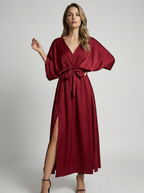 Celestia | Vestido maxi elegante con abertura y cinturón