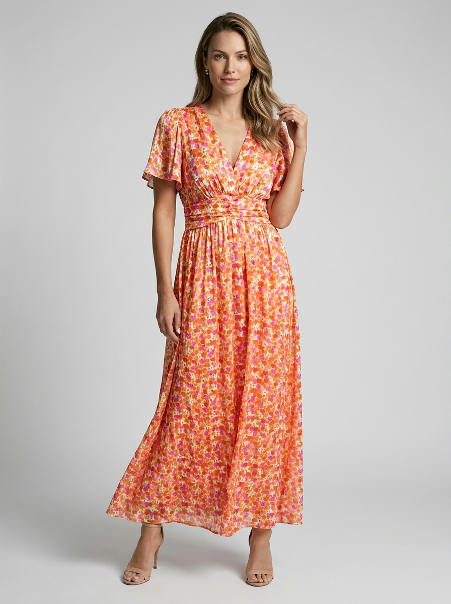 Ava | Elegancka sukienka maxi w kwiatowy wzór z dekoltem w serek