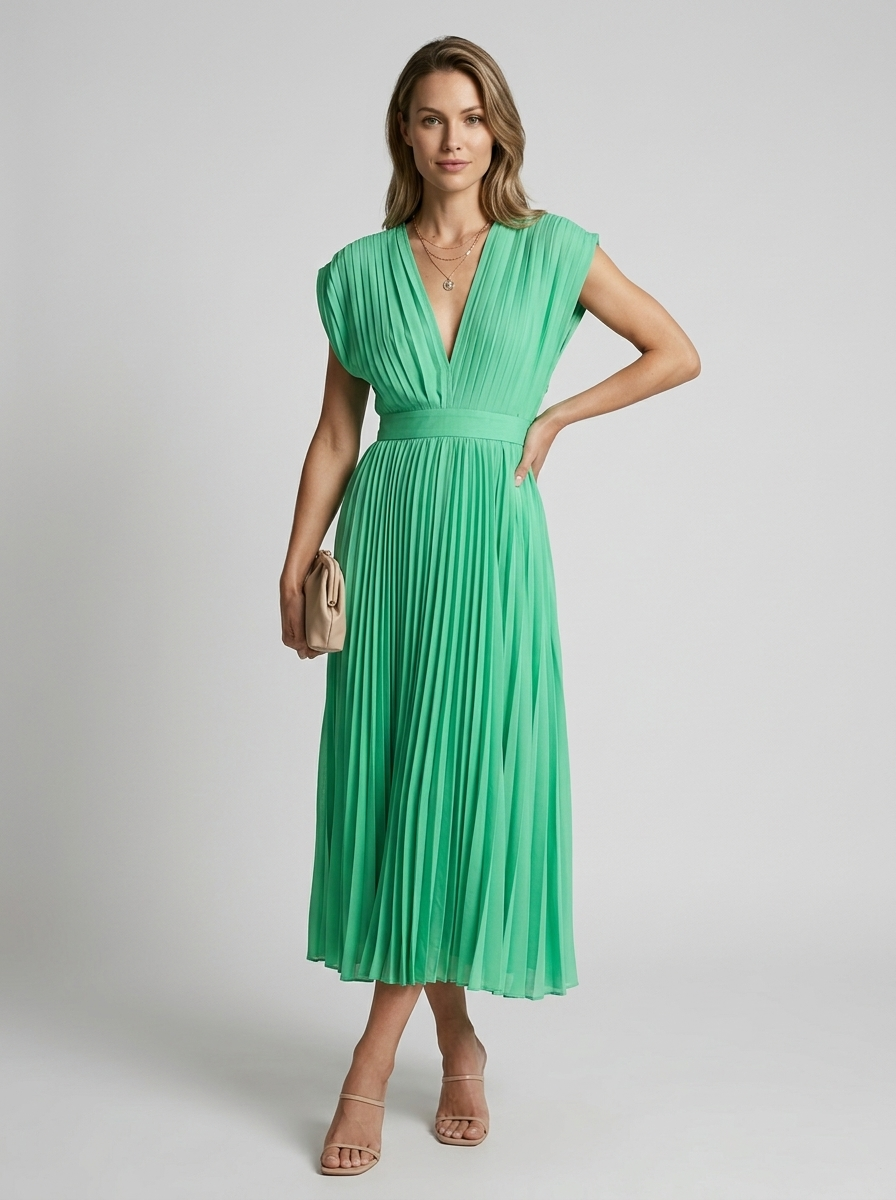 Elira | Abito midi plissettato con scollo a V elegante