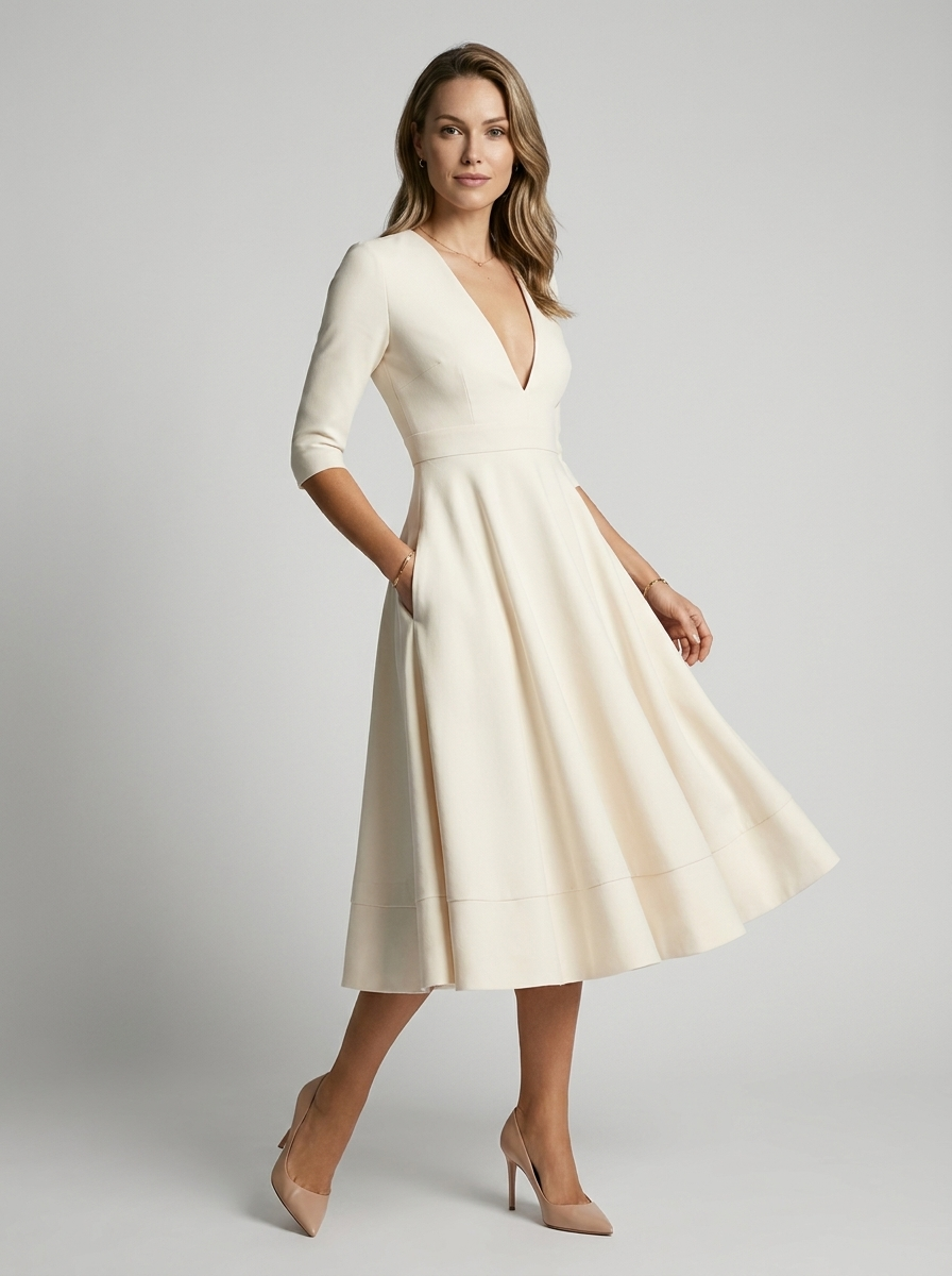 Celestine | Robe Midi Élégante À Col V