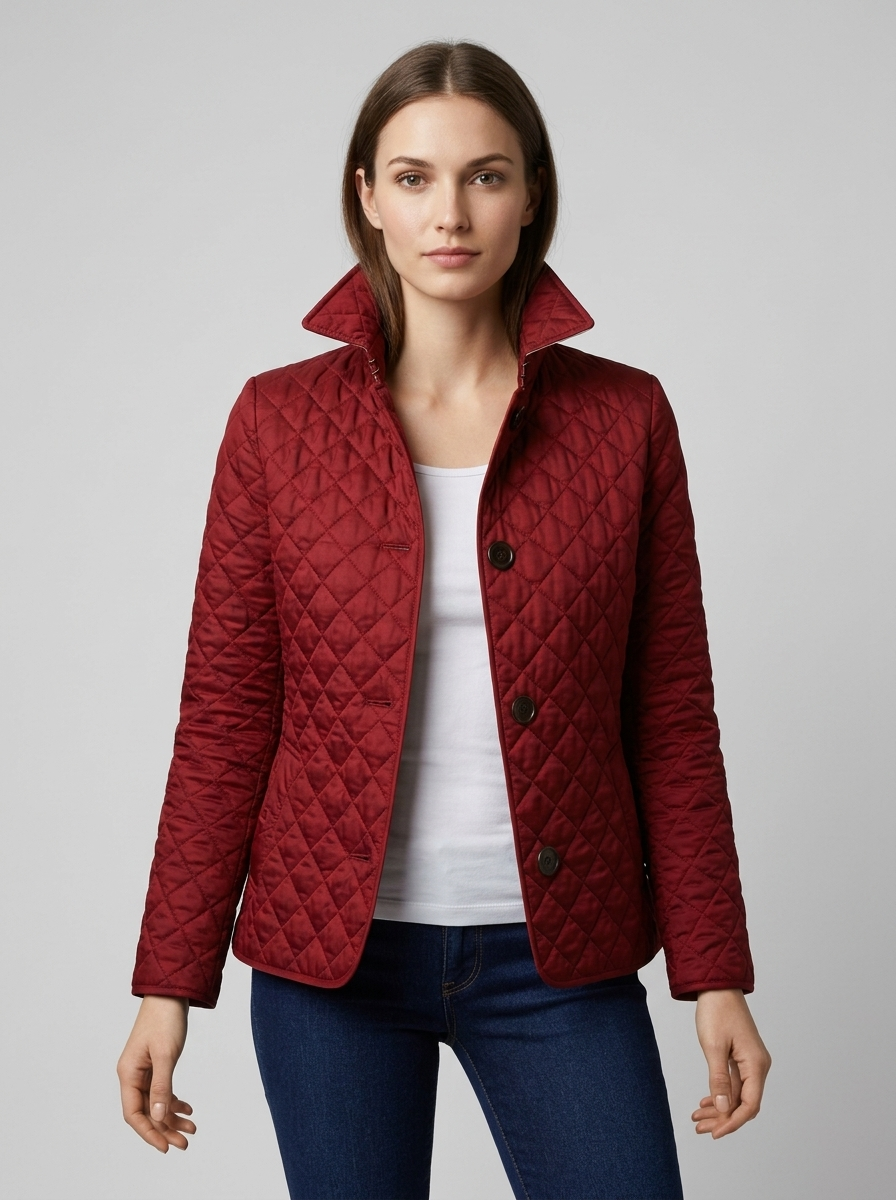 Elara | Quiltet Jakke med Knaplukning i Klassisk Design