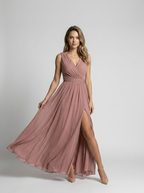 Serena | Elegante abito lungo con scollo a V e spacco