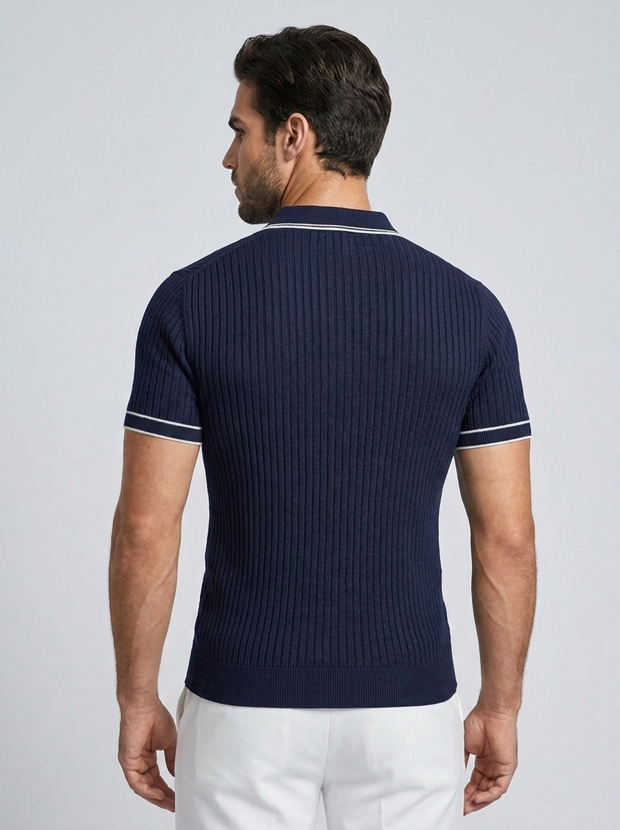 Valerio | Ribstrikket Polo T-Shirt Med Kontrastdetaljer