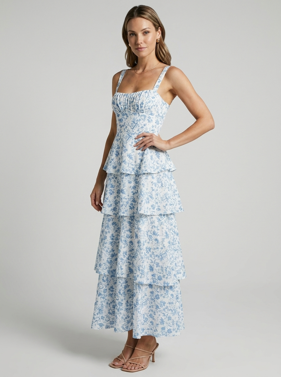 Rosalie | Blomstret Lagdelt Maxi Kjole Til Dame