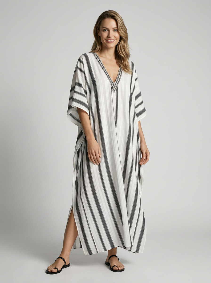 Seraphina | Kaftankjole Med Stribet Design Og V-Hals