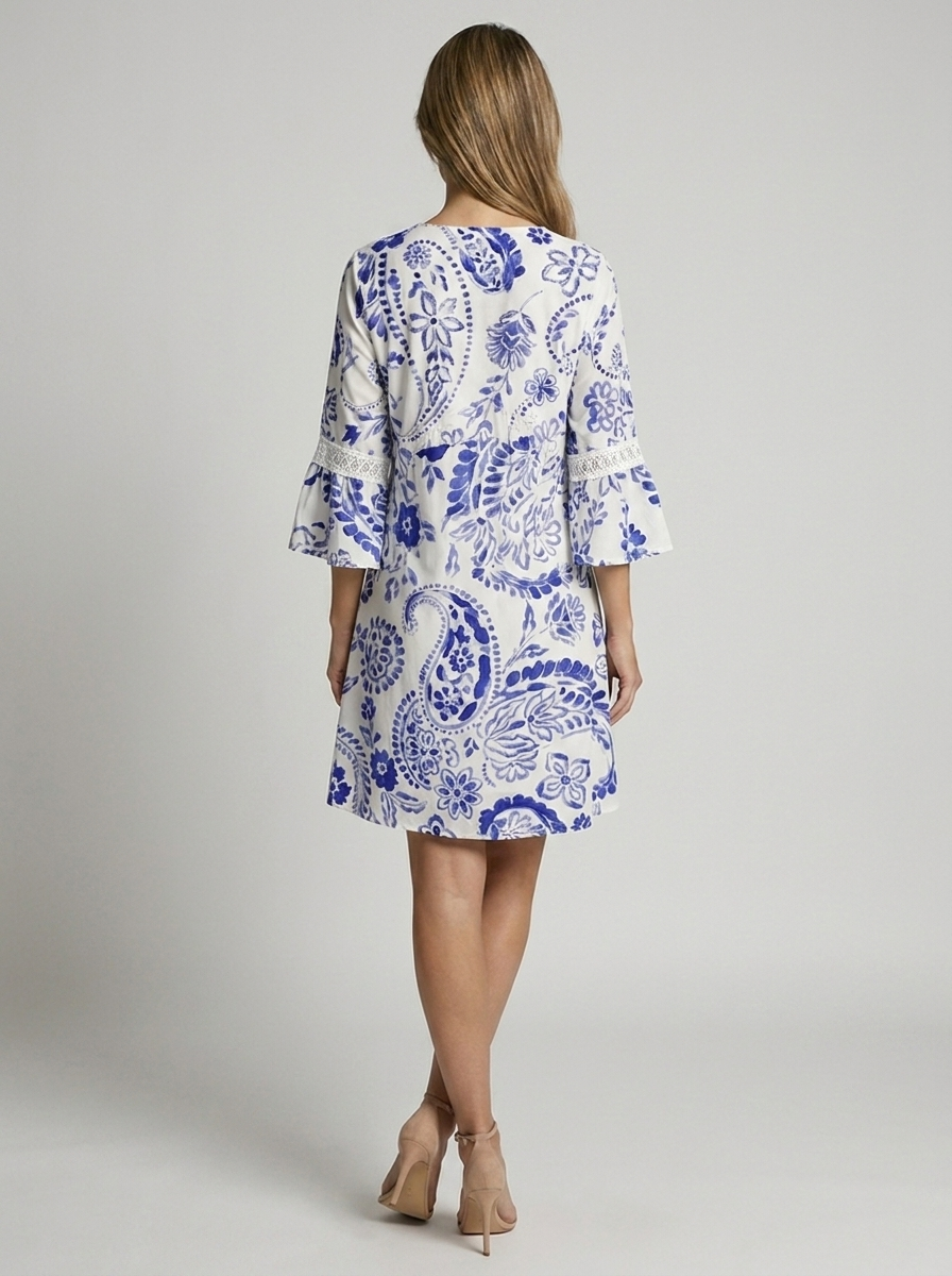 Bianca | Blomstret Mini Kjole Med V-Hals Til Dame
