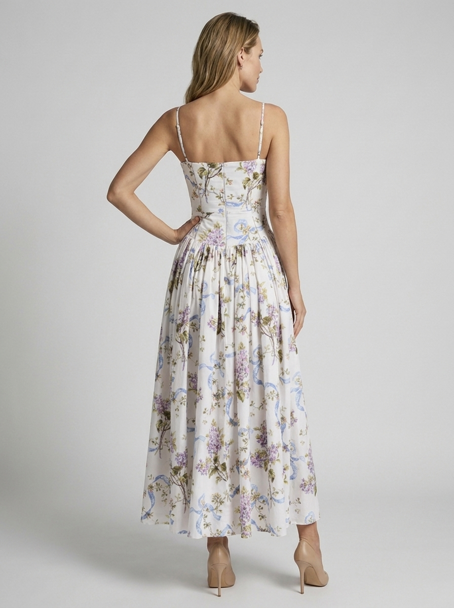 Celeste | Floral Midi Dress with Corset-Inspired Fit
