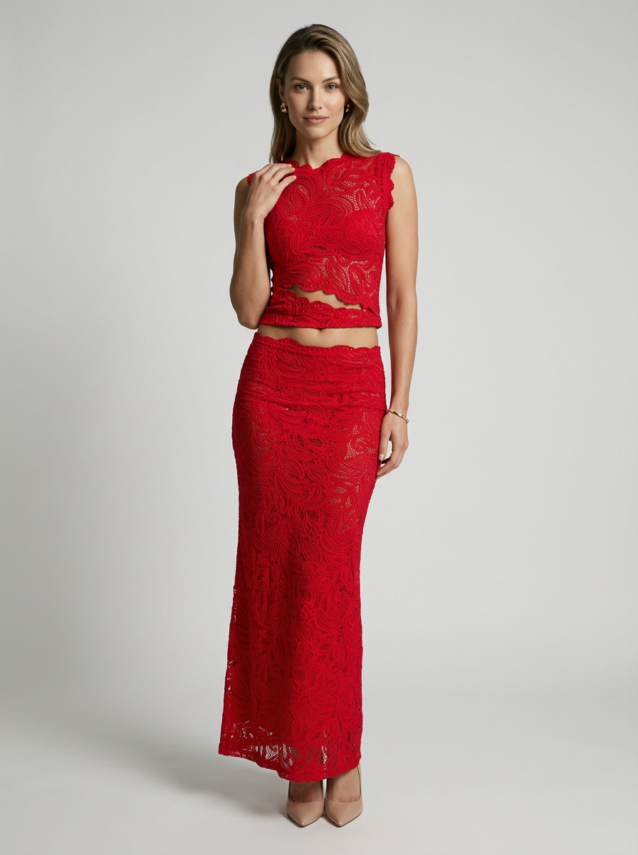 Valentina | Elegant Blonde Sæt Med Maxi Nederdel