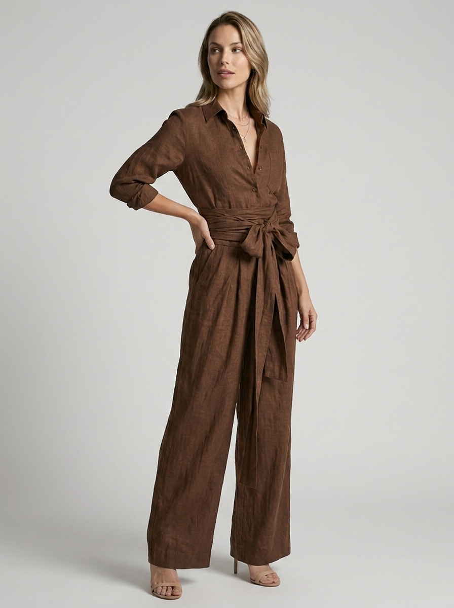 Eleanor | Elegant Hør Co-Ord Sæt Med Vide Bukser