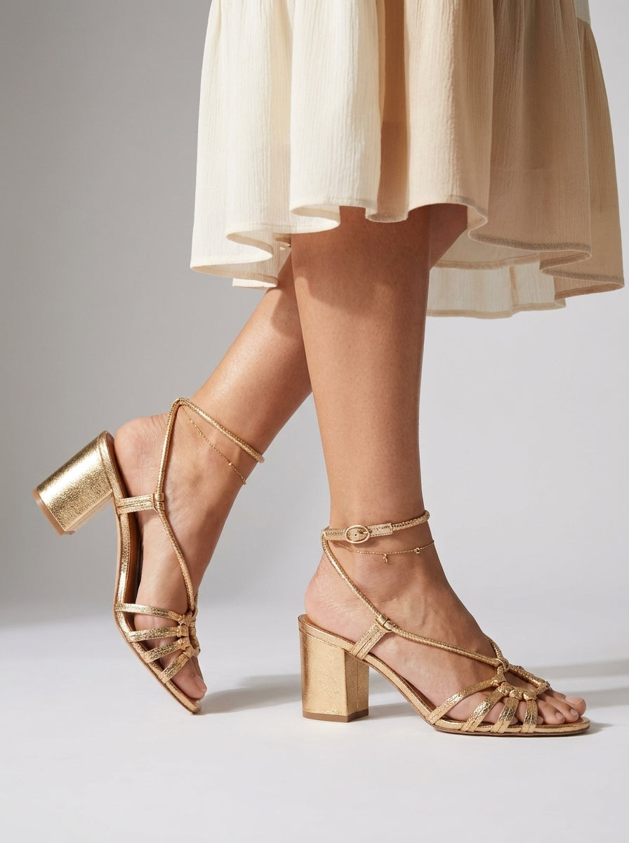 Aurelia | Gold-Colored Sandals with Braided Straps