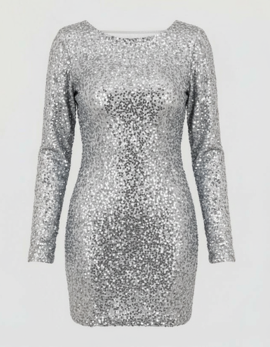 Celeste | Mini-robe à paillettes avec manches longues et silhouette ajustée