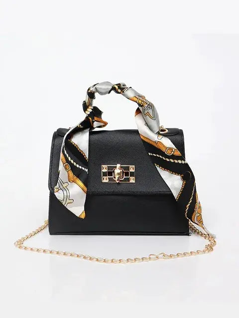 Lina | Elegante Borsa a Mano con Sciarpa di Seta e Catena Dorata