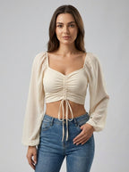 Sorella | Rynket Crop Top Med Snøre Og Transparente Ærmer
